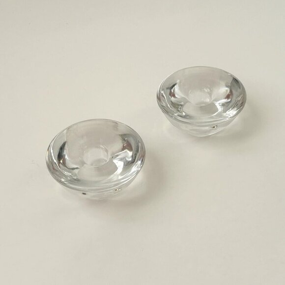 Orrefors Signed Kosta Boda Pair of Glass Crystal Vintage Votive Candle Holders - Picture 2 of 10